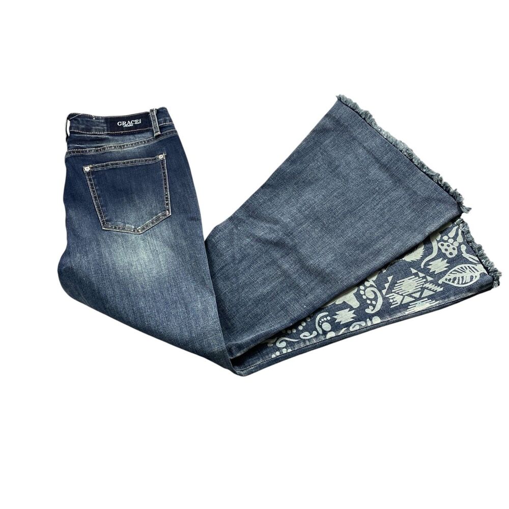 Grace Jeans 31 Easy Fit NEW Wide Decorated Leg Cotton Blend Raw Leg